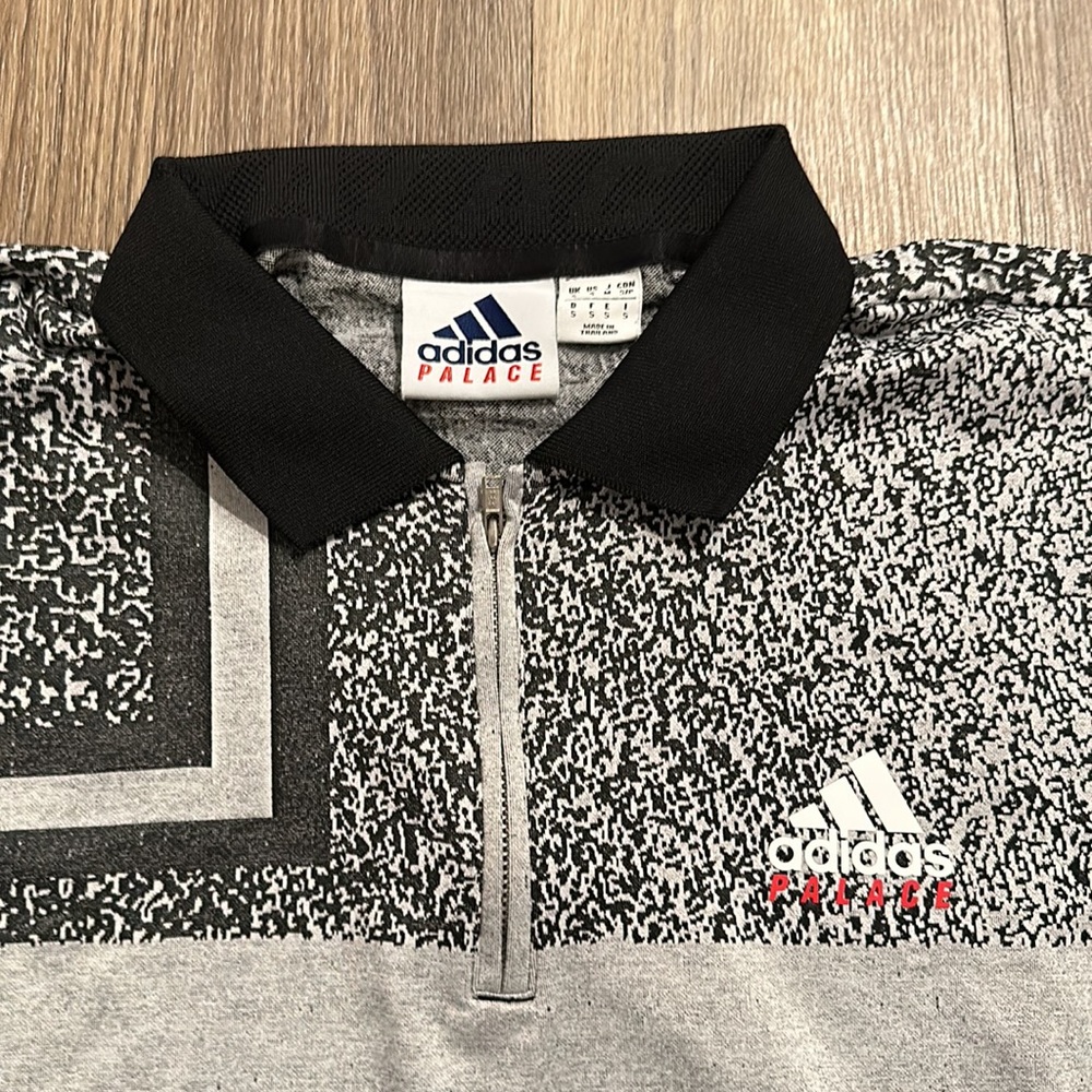 Palace X Adidas Black/Gray Retro Pattern Zip Neck Polo Shirt Men’s S View 2